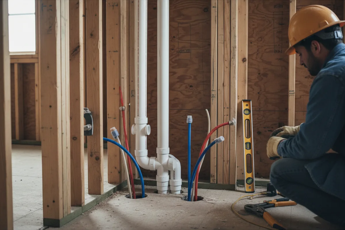 Drain and supply rough-in during Drain Cleaning in Blandon
