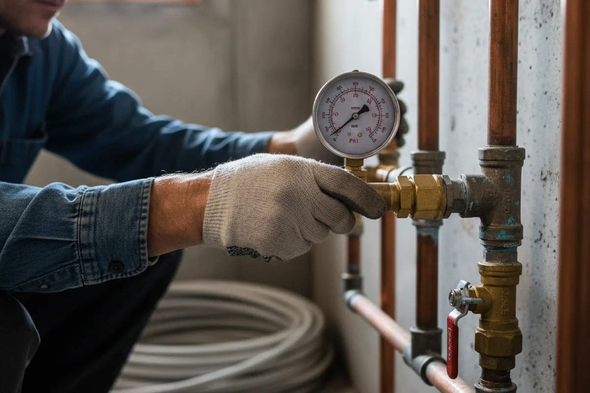 Pressure testing a repaired line during Water Line Repair in Blandon